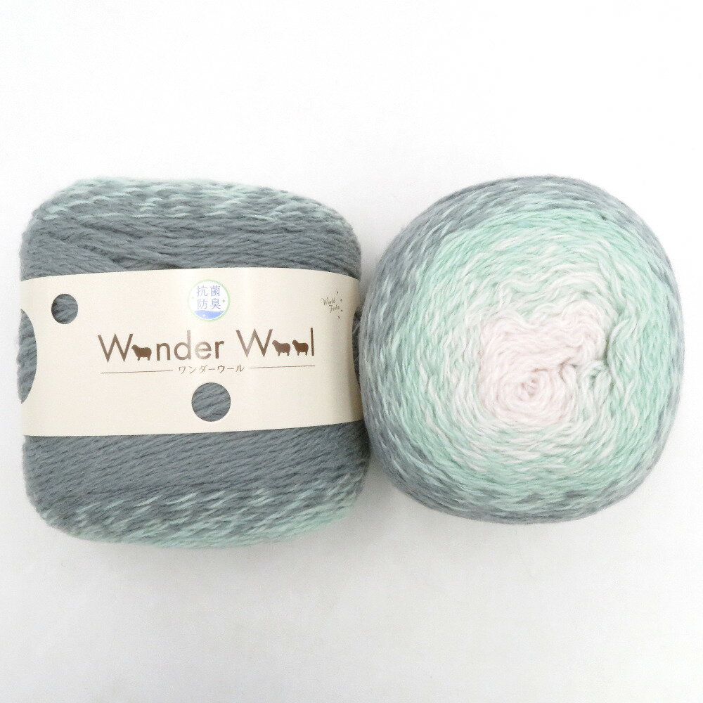 Rakuten - Yuzawaya (ユザワヤ) 毛糸 抗菌防臭 Wonder Wool ワンダーウール 色番14 150g×2玉（合計 300g）グラデーション 並太 グリーン ホワイト系 未使用品【中古】
