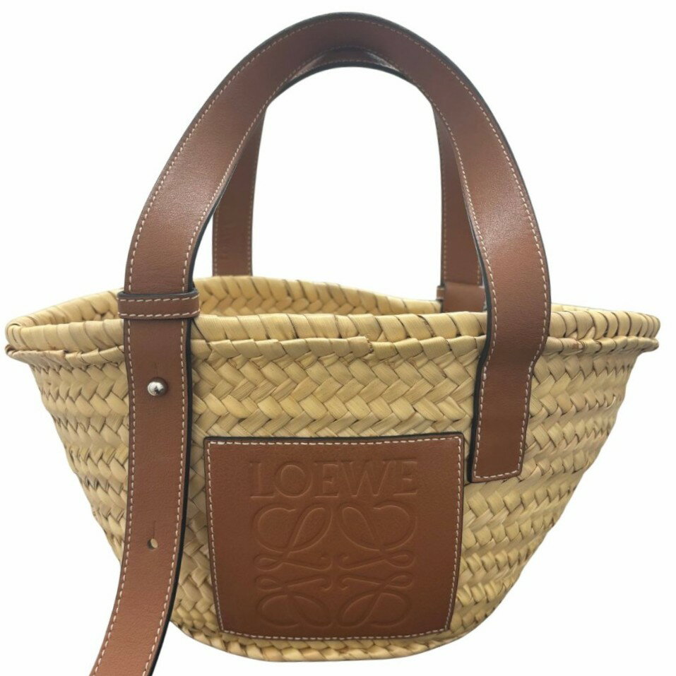 LOEWE - ロエベ バスケットバッグ スモール ラフィア レザー 327.02.S93 2435 かごバッグ ブラウン シンプル レディース LOEWE ハンドバッグ【中古】