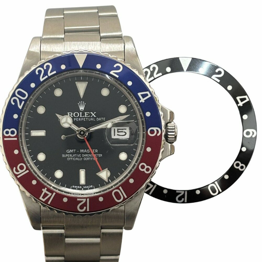 ロレックス 腕時計 16750 GMTマスター ペプシ 40mm 黒ベゼル付属 黒文字盤 プラ風防 86番台 1985年頃 ステンレス メンズ 自動巻き ROLEX 【中古】