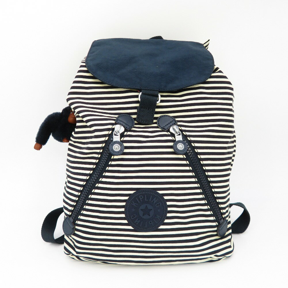 Rakuten - Kipling (キプリング) リュック KIPLING ファンダメンタル リュックサック　L　K01374 ボーダー　ネイビー【中古】