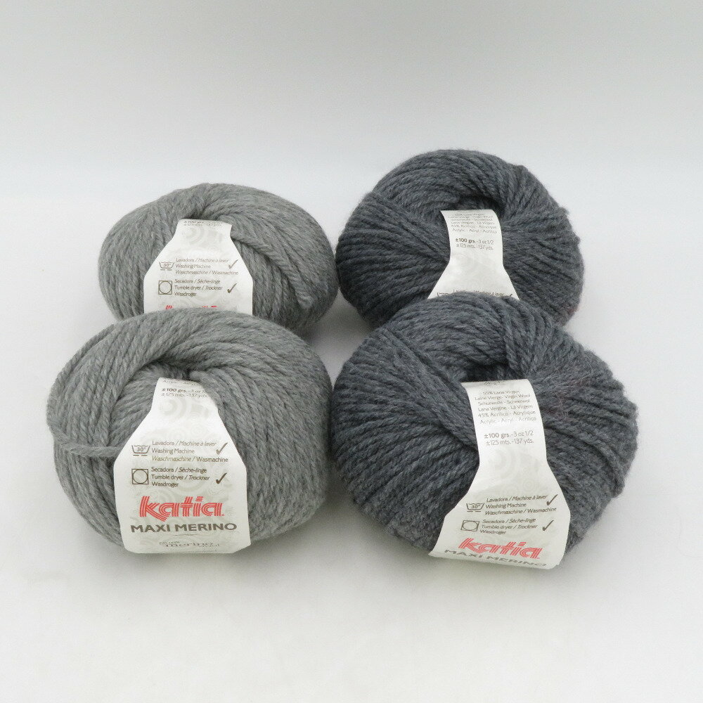 Rakuten - 毛糸 Katia カティア MAXI MERINO 4玉セット col.13 /col.52 1玉100g 約125m グレー 秋冬 海外毛糸 未使用品【中古】