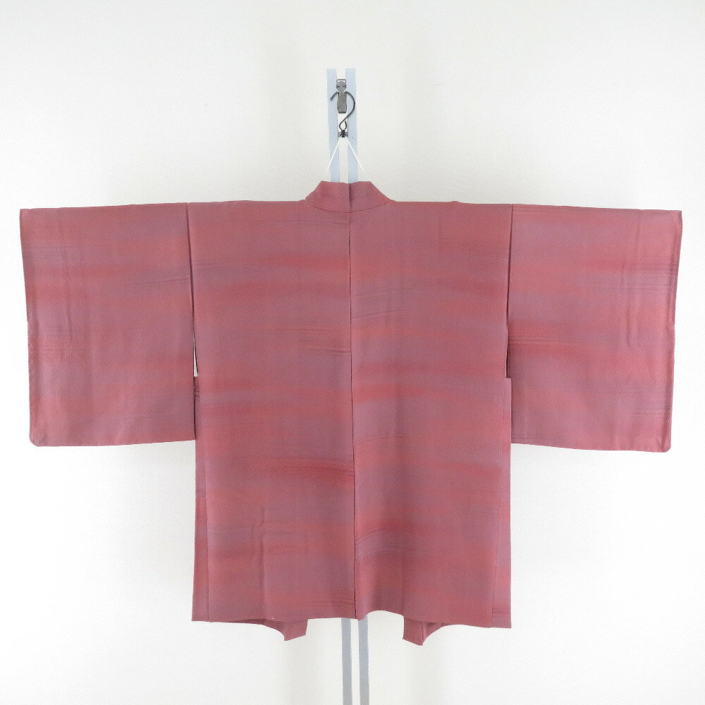 Haori - 羽織 正絹 パウダーピンク色 横縞模様 着物コート 着物用 ちりよけ 防寒 上着 リメイク シルク 身丈84cm【中古】