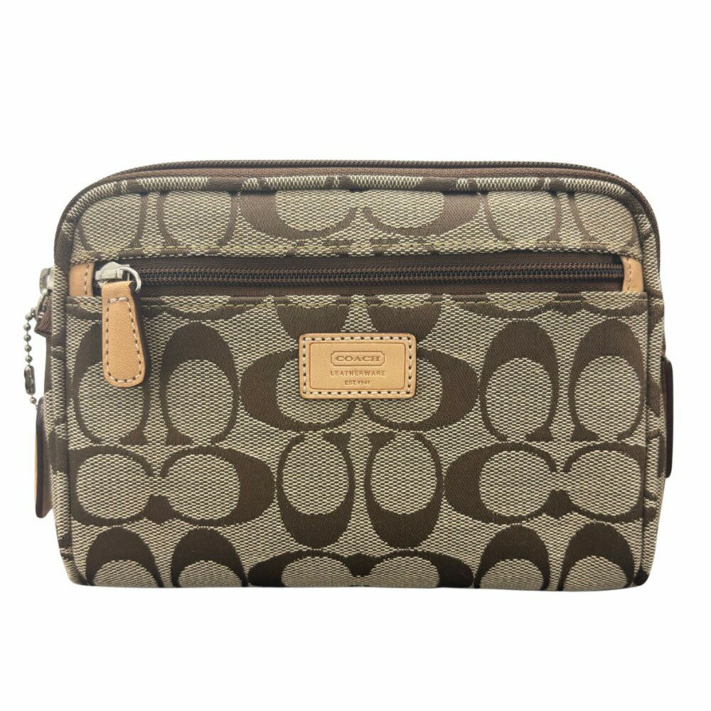 Other - コーチ シグネチャー ポーチ キャンバス 化粧ポーチ 小物入れ ブラウン タグ付き シンプル レディース COACH【中古】