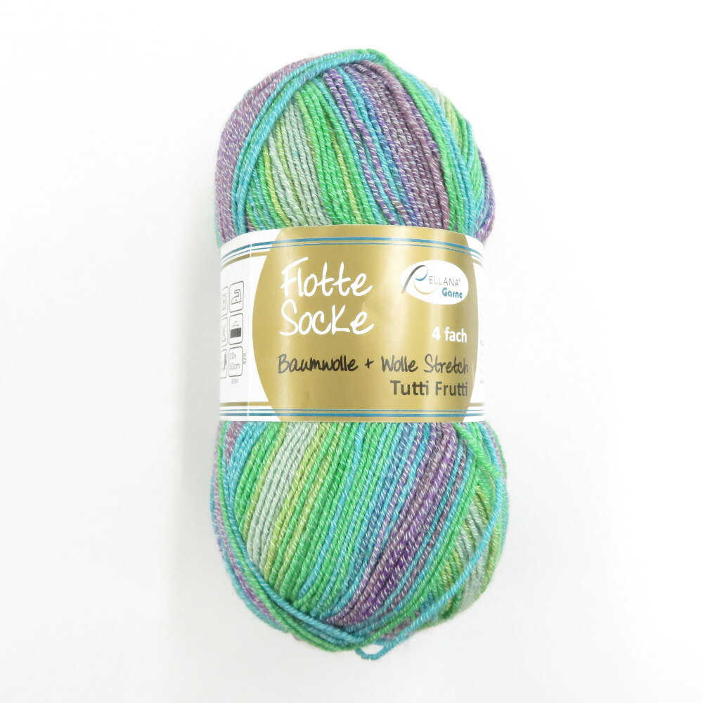 毛糸 Rellana レラーナ Flotte Socke Baumwolle+Wolle Stretch Tutti Frutti 4fach 1413番色 100g玉巻 約420m ソックヤーン 未使用品