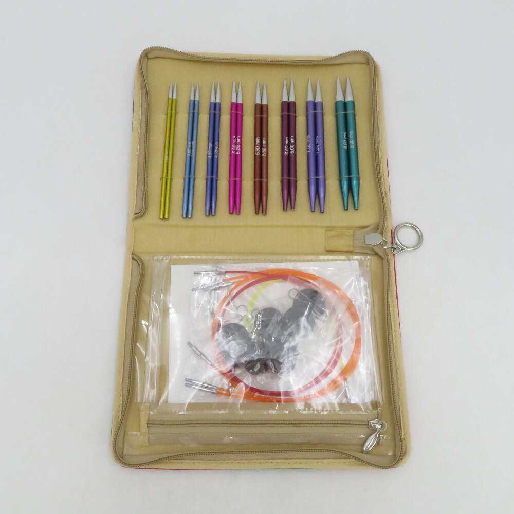 裁縫道具 KnitPro ニットプロ zing 交換式輪針セット（8サイズ・付け替えコード4本・ケース付き）旧デザイン【中古】