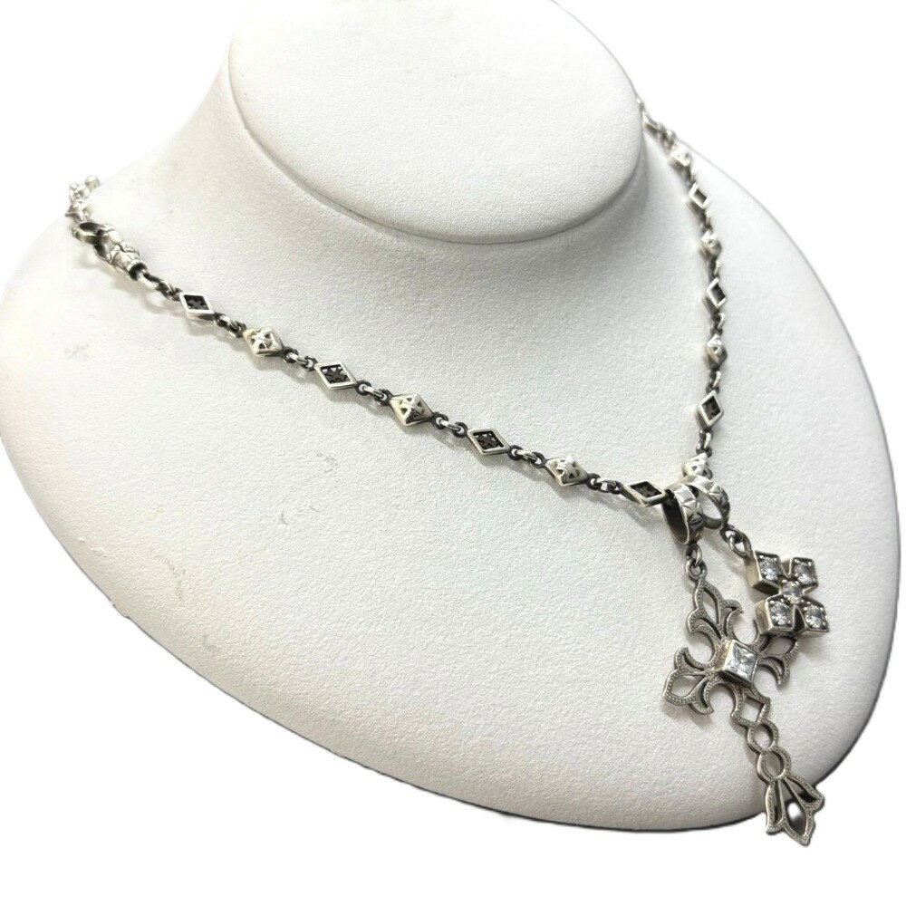 ローリーロドキン ネックレス ミックスダイヤ シェイプ チェーン ゴシッククロストップ 長さ約40cm シルバー925 メンズ Loree Rodkin【中古】