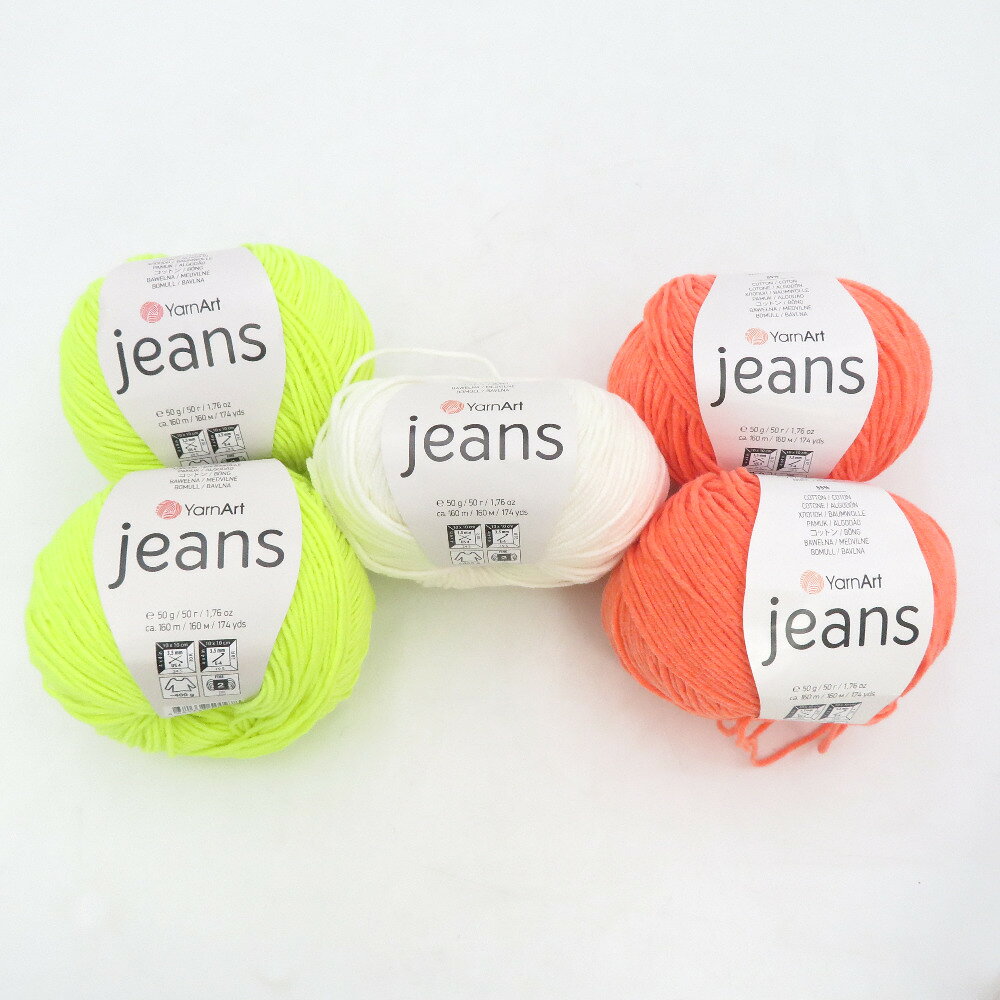 毛糸 Yarn Art ヤーンアート jeans ジーンズ 5玉セット アソート 約50g玉巻 約160m ネオンカラー 蛍光色 トルコ製 未使用品【中古】