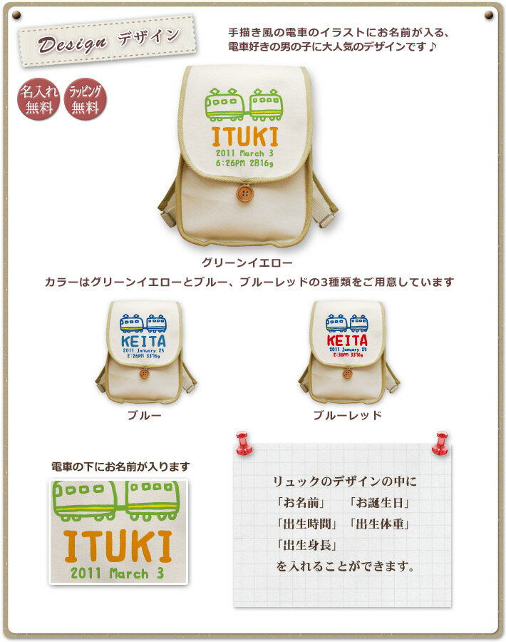 誕生日 1歳 出産祝い ベビー リュック 名入れ 名前入り プレゼント リュックサック Sサイズ ベビーリュック 赤ちゃん 5歳まで長く使えるランドセル型 手描き風デザイン でんしゃB 男の子 孫 初誕生日 誕生日プレゼント 百日祝い お七夜 入園祝い 送料無料 ブランド ココロコ