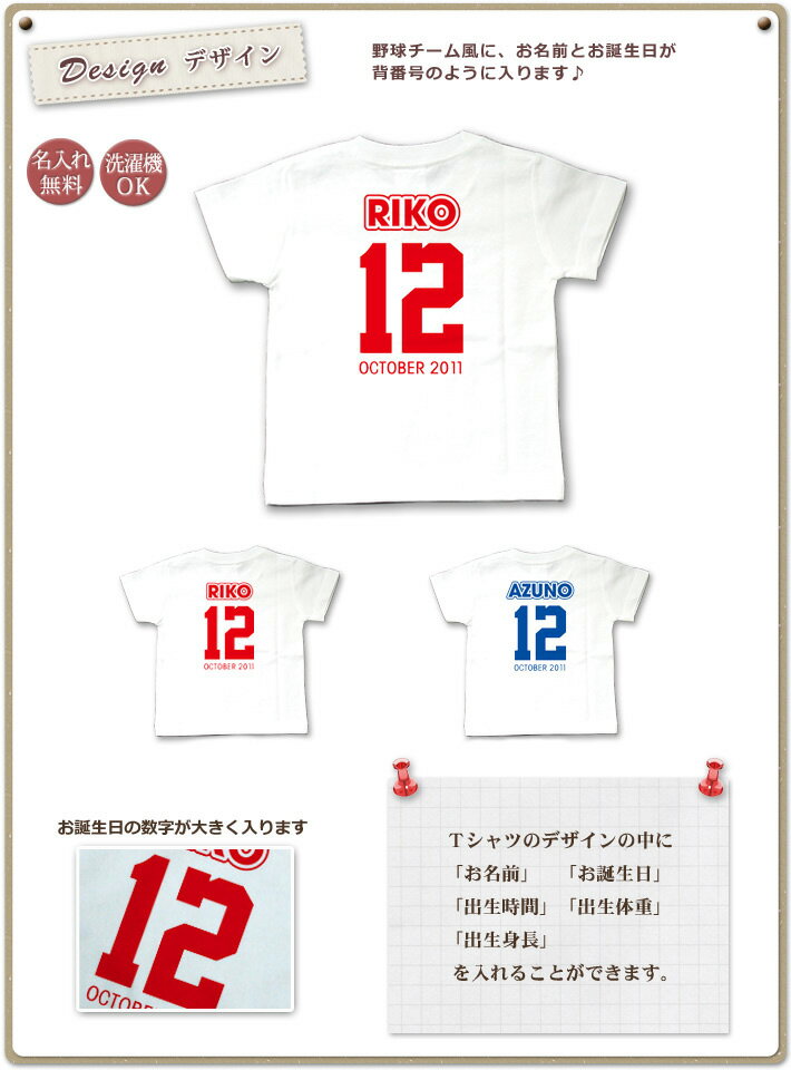 Tシャツ 誕生日 プレゼント 出産祝い 名入れ 名前入り キッズ ベビー 半袖 野球 サッカー バスケ スポーツ風 背番号 数字 ロゴt 男の子 女の子 服 誕生日プレゼント 百日祝い お七夜 春夏 メール便送料無料 ココロコ