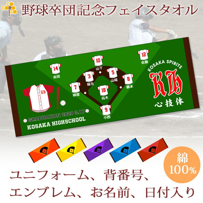 卒団記念品 野球 卒団 記念品 卒部記念品 【10枚以上購入で1枚2750円】 名入れ お名前 背番号 ユニフォームが入る 今治製プチフェイスタオル 名前入り 27x70cm 日本製 今治 タオル 名入れ無料 プレゼント 男子 女子 卒団式 ココロコ