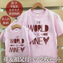 お爺ちゃん お婆ちゃん 孫 ペアTシャツ 半袖Tシャツ 孫＆祖父母ペア2枚セット 西海岸風 THE WORLD IS MINE! リンクコーデ ペアルック 家族コーデ 名入れ 大人 子供 お揃い 子ども 男の子 女の子 キッズ 家族写真 おしゃれ おもしろ 春夏 送料無料 ブランド 【即納】