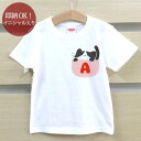 【即納タイプ】 Tシャツ 誕生日 プレゼント 出産祝い キッズ ベビー 半袖 イニシャル入り ポケットアニマル ハチワレ猫 アルファベット 男の子 女の子 服 誕生日プレゼント 百日祝い お七夜 春夏 メール便送料無料 ココロコ