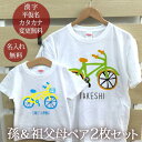 お爺ちゃん お婆ちゃん 孫 ペアTシャツ 半袖Tシャツ 孫&祖父母ペア2枚セット カラフル自転車 リンクコーデ ペアルック 家族コーデ 名入れ 大人 子供 お揃...