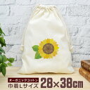 【即納 名入れ無し】 巾着袋 大 38×28cm ひまわり 向日葵 花 夏 グッズ おもしろ 面白 おしゃれ ナチュラル オーガニックコットン 男の子 女の子 ...