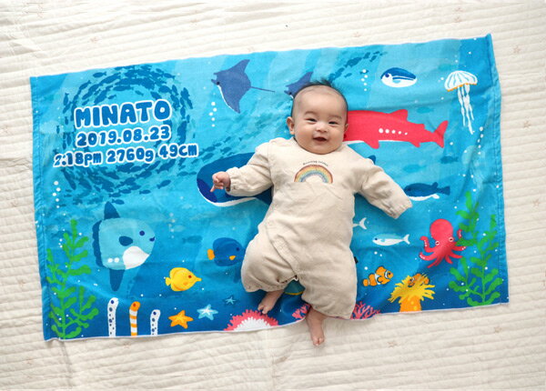 出産祝い 名入れ バスタオル 海の魚たち マリンアクアリウム ジンベエザメ サメ 水族館の大水槽 海水浴 夏生まれ 名前入り プレゼント 男の子 女の子 ベビー 赤ちゃん 孫 今治製 大判 湯上りタオル タオルケット 日本製 送料無料 名入れ無料 百日祝い お七夜 ブランド