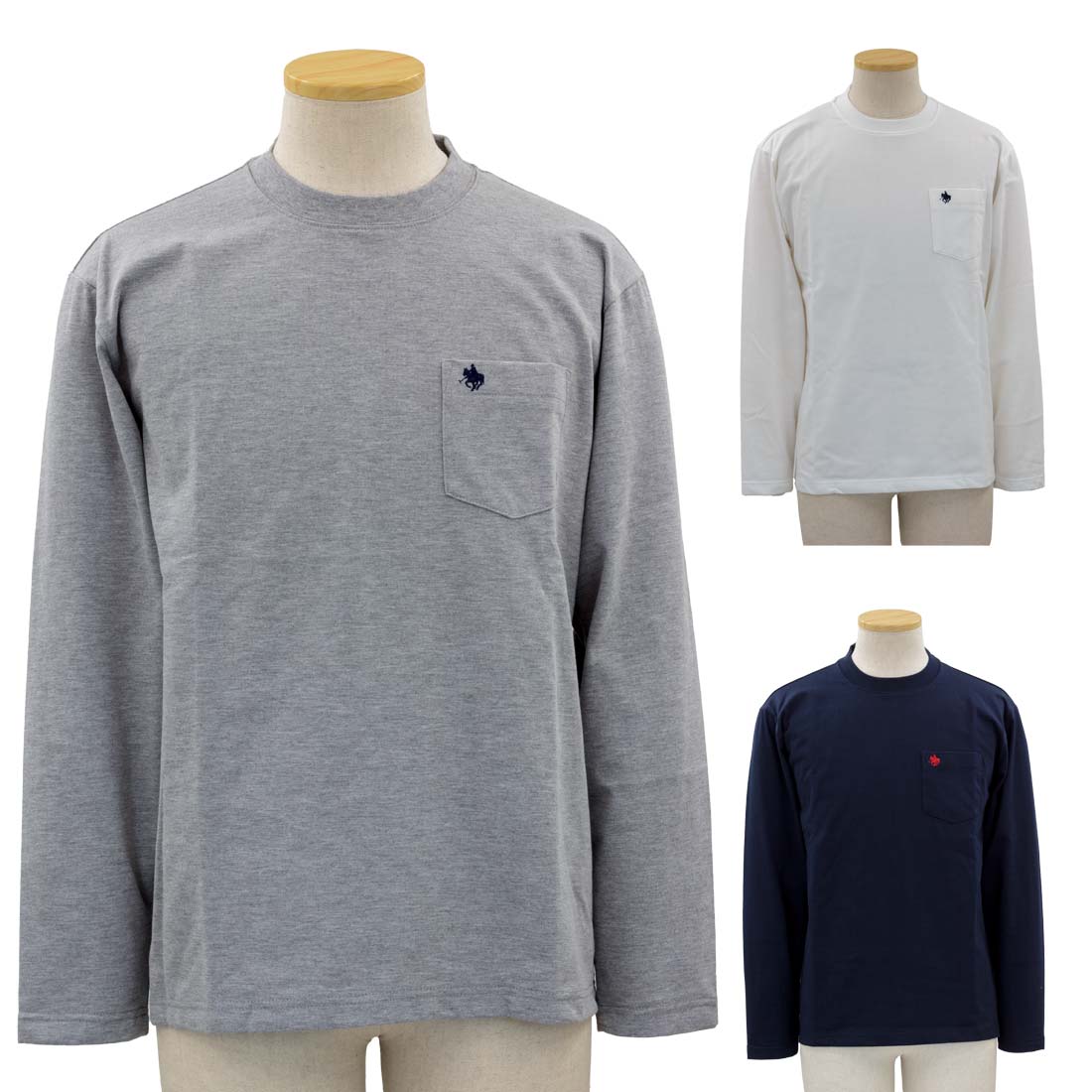 POLO BCS Tシャツ クルーネック ロンT 長袖 ポケット付き 紳士 シニアファッション 60代 70代 80代 90代 敬老の日 刺繍 名前 名入れ 高齢者 おしゃれ 普段着 メンズ シニア 男性 紳士服 おじいちゃん お年寄り 介護 施設 デイサービス