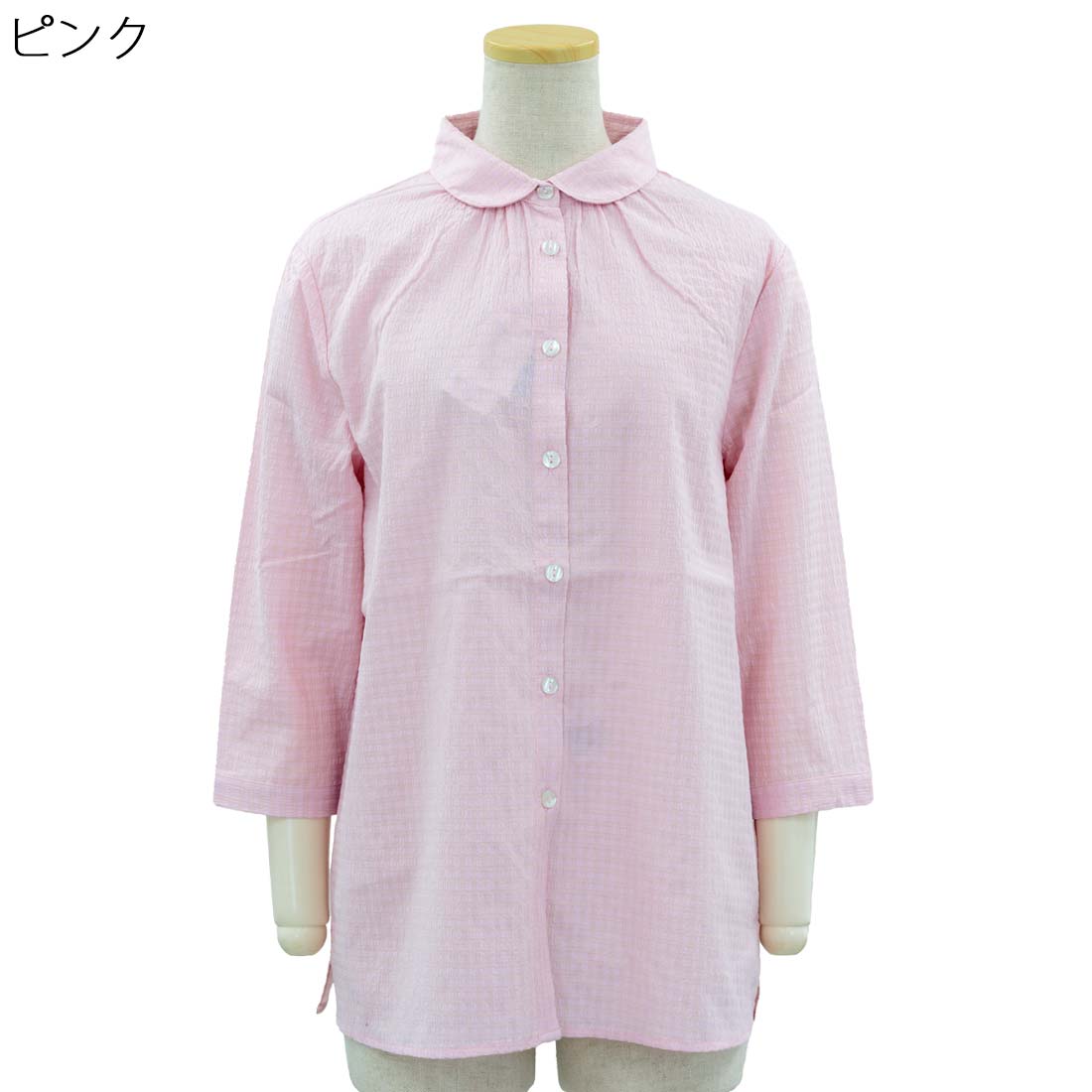 シニア向け 七分袖 ラウンドカラー チェック シャツ ブラウス 綿 春夏 トップス シニアファッション レディース 高齢者 70代 80代 90代 部屋着 外出着にも デイサービス、施設準備にも おしゃれ 通販 プレゼント 母の日ギフトにも 高齢者 cocorono22-10006225 cocorono 楽天市場店 サンプル画像3
