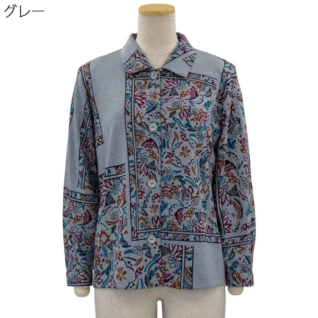 シニア向け 後ろ身頃 ゆったり ななめ 大きめボタン プリント カットソー ストレッチ ブラウス 日本製 秋冬 シニアファッション レディース 高齢者 70代 80代 90代 部屋着 外出着にも デイサービス、施設準備にも おしゃれ 通販 プレゼント 母の日ギフトにも 高齢者 cocorono22-10006389 cocorono 楽天市場店 サンプル画像2
