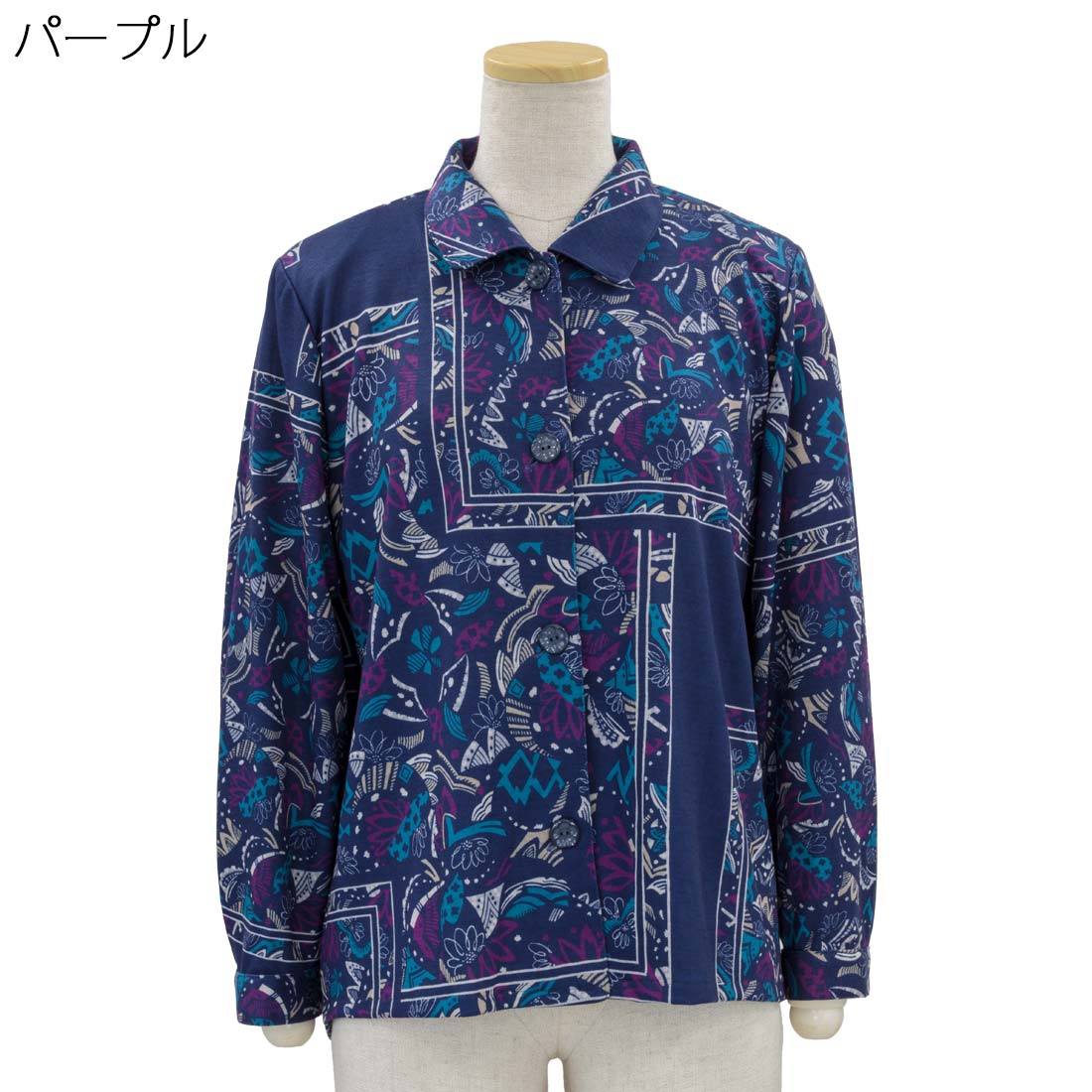 シニア向け 後ろ身頃 ゆったり ななめ 大きめボタン プリント カットソー ストレッチ ブラウス 日本製 秋冬 シニアファッション レディース 高齢者 70代 80代 90代 部屋着 外出着にも デイサービス、施設準備にも おしゃれ 通販 プレゼント 母の日ギフトにも 高齢者 cocorono22-10006389 cocorono 楽天市場店 サンプル画像3