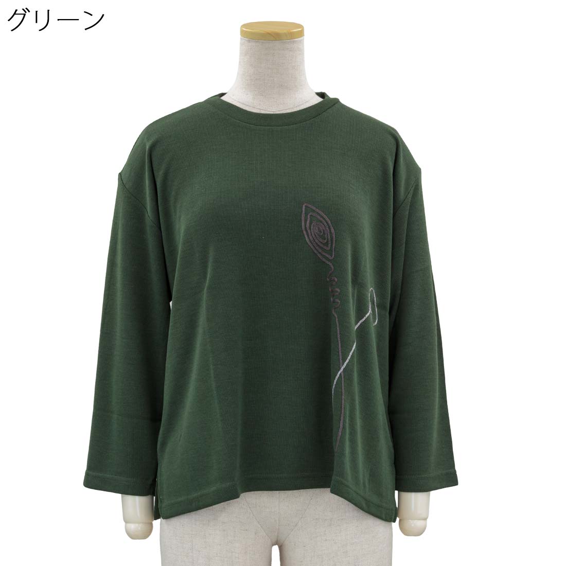 婦人 クルーネック 花刺しゅう カットソー Tシャツ 日本製 シニアファッション 敬老の日 母の日 ギフト シニア 高齢者 70代 80代 90代 老人 高齢者 介護向け 施設 介護 おばあちゃん お年寄り cocorono22-10006401 cocorono 楽天市場店 サンプル画像2