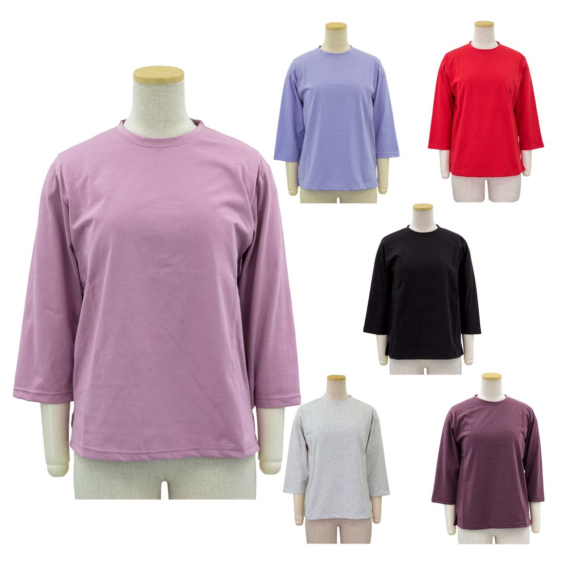 シニアファッション レディース 春夏 トップス 日本製 7分袖 綿100 無地 クルーネック Tシャツ カットソー 高齢者 70代 80代 90代 部屋着 外出着にも デイサービス、施設準備にも おしゃれ 通販 プレゼント 母の日ギフトにも 高齢者