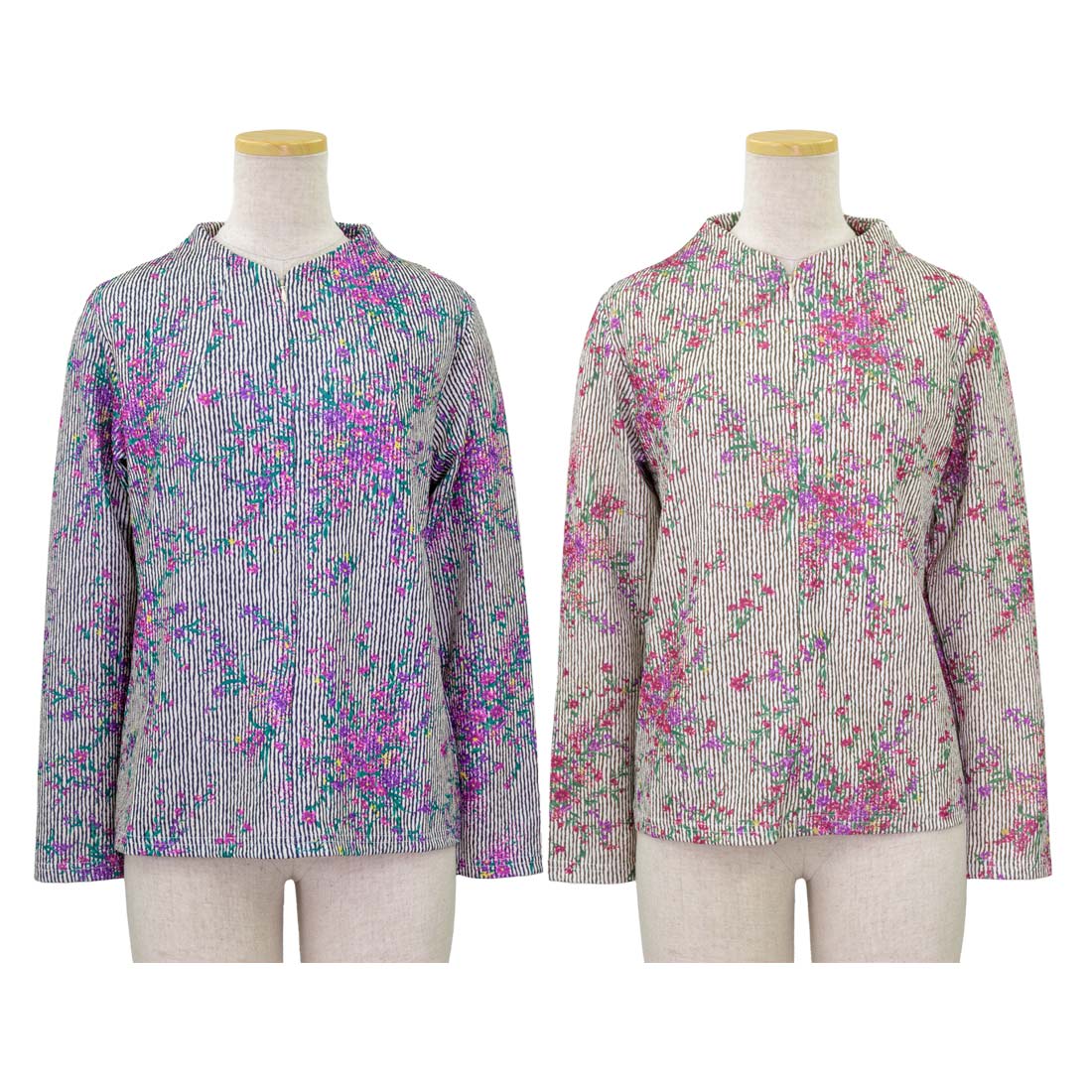 樂天商城 - 婦人 レディース ちりめん ロングファスナー ストレッチ カットソー Tシャツ 高齢者 70代 80代 90代 春夏 母の日 シニアファッション