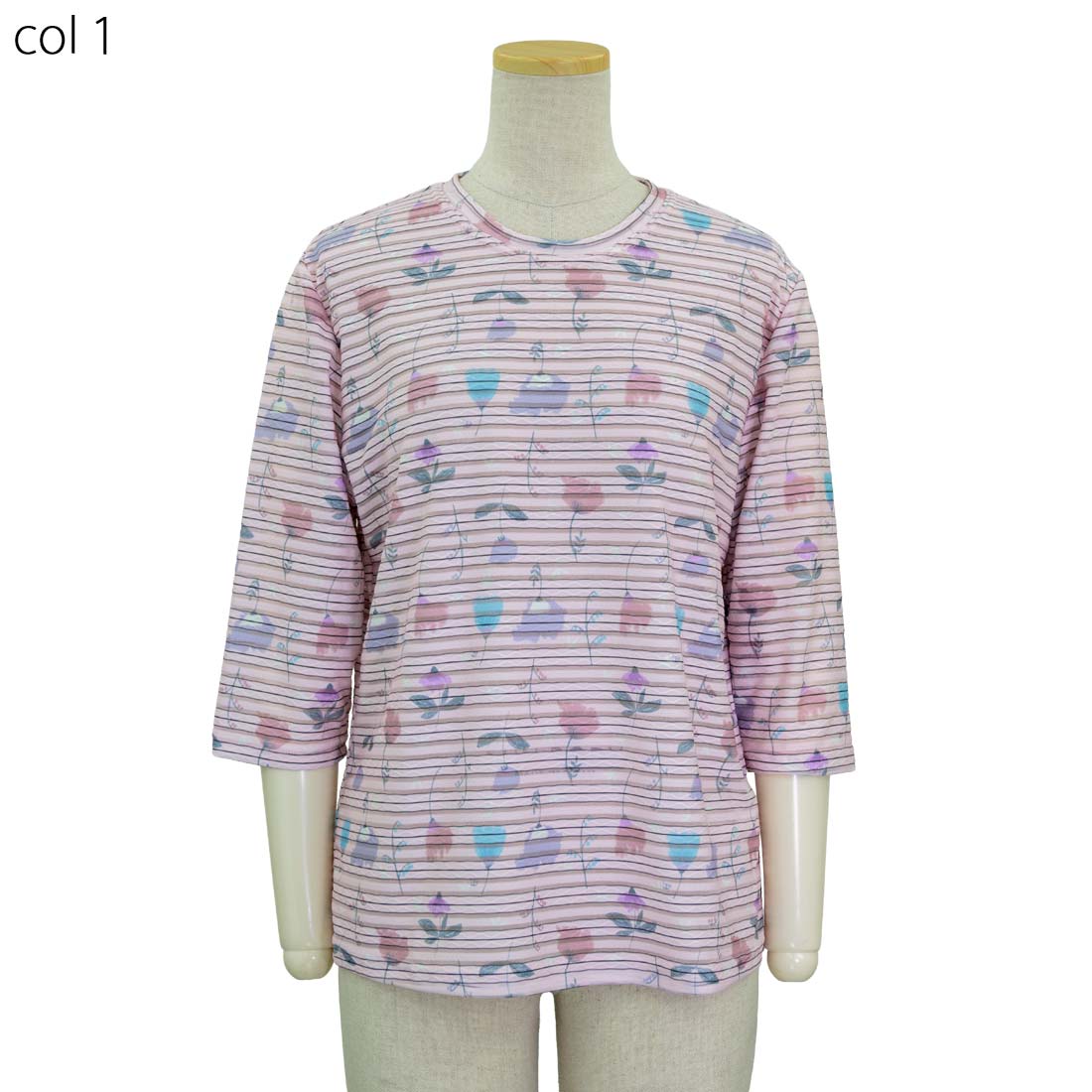 シニアファッション レディース 春夏 トップス 7分袖 タックジャガード プリント カットソー 日本製 Tシャツ シニア 婦人 70代 80代 90代 ギフト婦人服 高齢者 服装 おしゃれ おばあちゃん おすすめ 通販 介護 施設 名入れ cocorono22-10006890 cocorono 楽天市場店 サンプル画像2