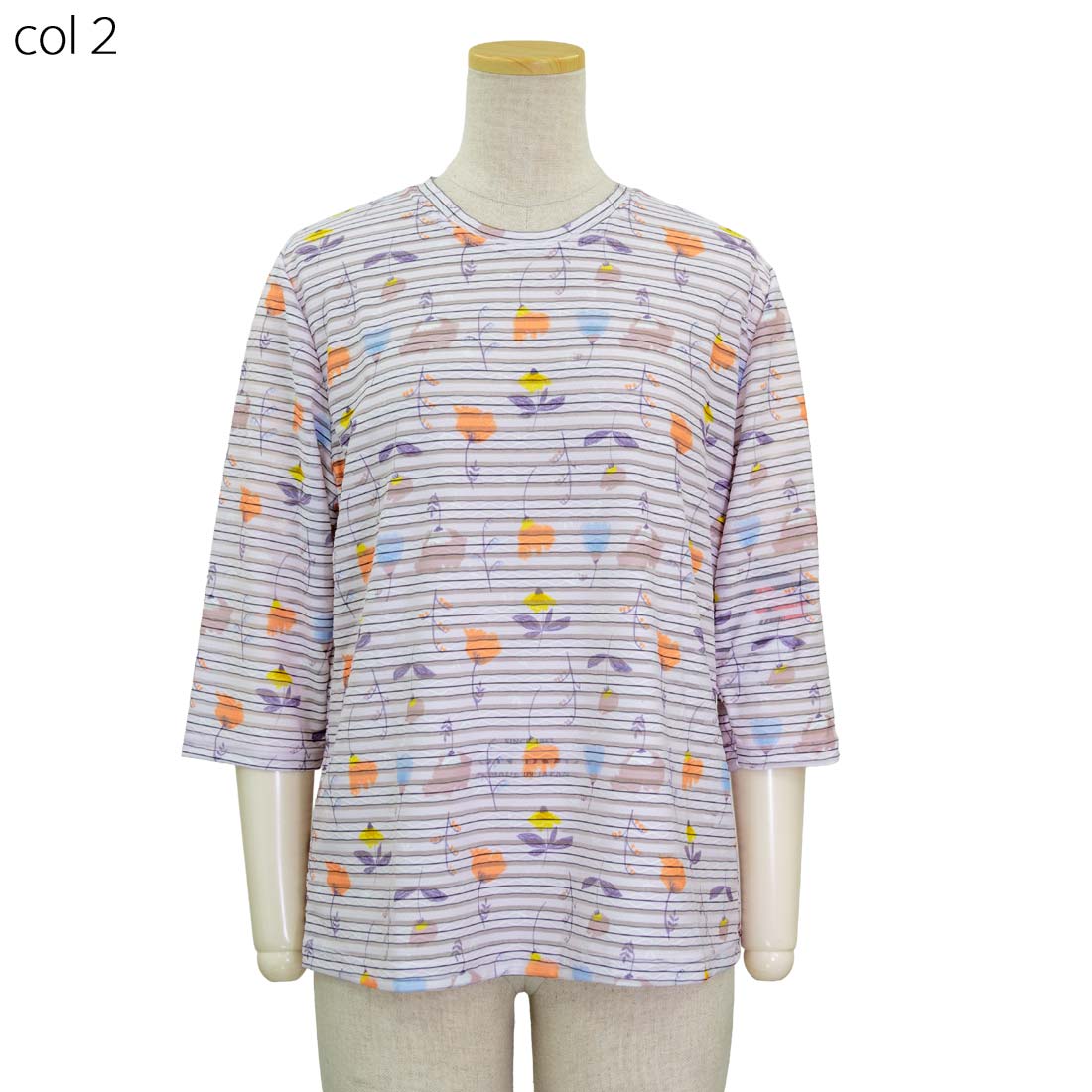 シニアファッション レディース 春夏 トップス 7分袖 タックジャガード プリント カットソー 日本製 Tシャツ シニア 婦人 70代 80代 90代 ギフト婦人服 高齢者 服装 おしゃれ おばあちゃん おすすめ 通販 介護 施設 名入れ cocorono22-10006890 cocorono 楽天市場店 サンプル画像3