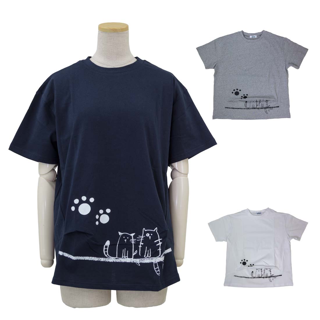シニアファッション レディース 春夏 トップス 5分袖 綿100 ネコプリント クルーネック プルオーバー Tシャツ カットソー シニア 婦人 70代 80代 90代 ギフト婦人服 高齢者 服装 おしゃれ おばあちゃん おすすめ 通販 介護 施設 名入れ