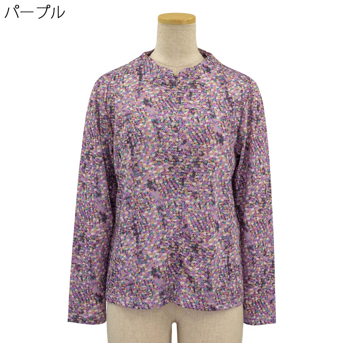 ロングファスナー 薄地ニット プリント Tブラウス ストレッチ カットソー シニアファッション 秋冬 婦人 レディース トップス 敬老の日 ギフト シニア 高齢者 70代 80代 90代 老人 高齢者 介護向け 施設 介護 おばあちゃん お年寄り 母の日 cocorono22-10007055 cocorono 楽天市場店 サンプル画像2