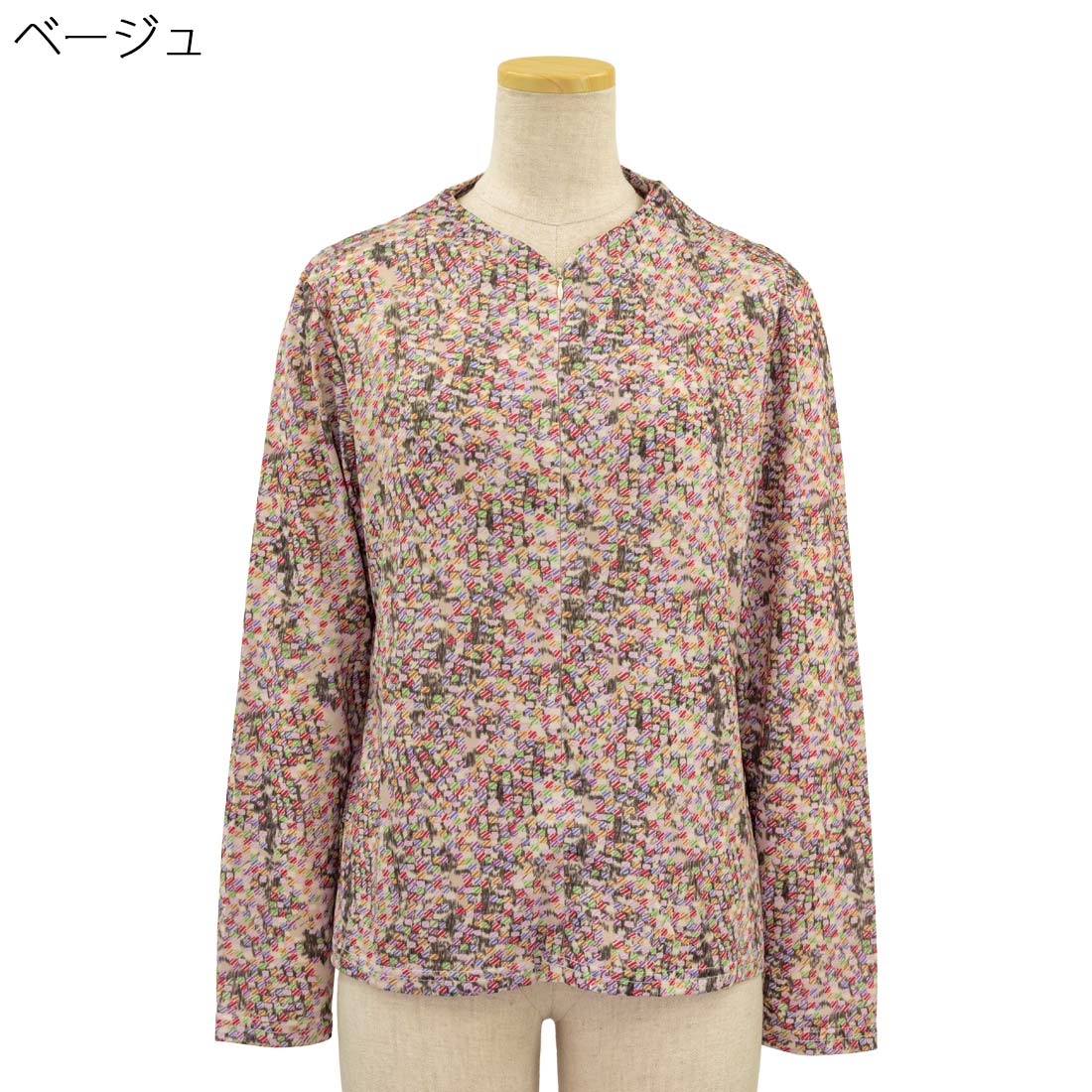 ロングファスナー 薄地ニット プリント Tブラウス ストレッチ カットソー シニアファッション 秋冬 婦人 レディース トップス 敬老の日 ギフト シニア 高齢者 70代 80代 90代 老人 高齢者 介護向け 施設 介護 おばあちゃん お年寄り 母の日 cocorono22-10007055 cocorono 楽天市場店 サンプル画像3