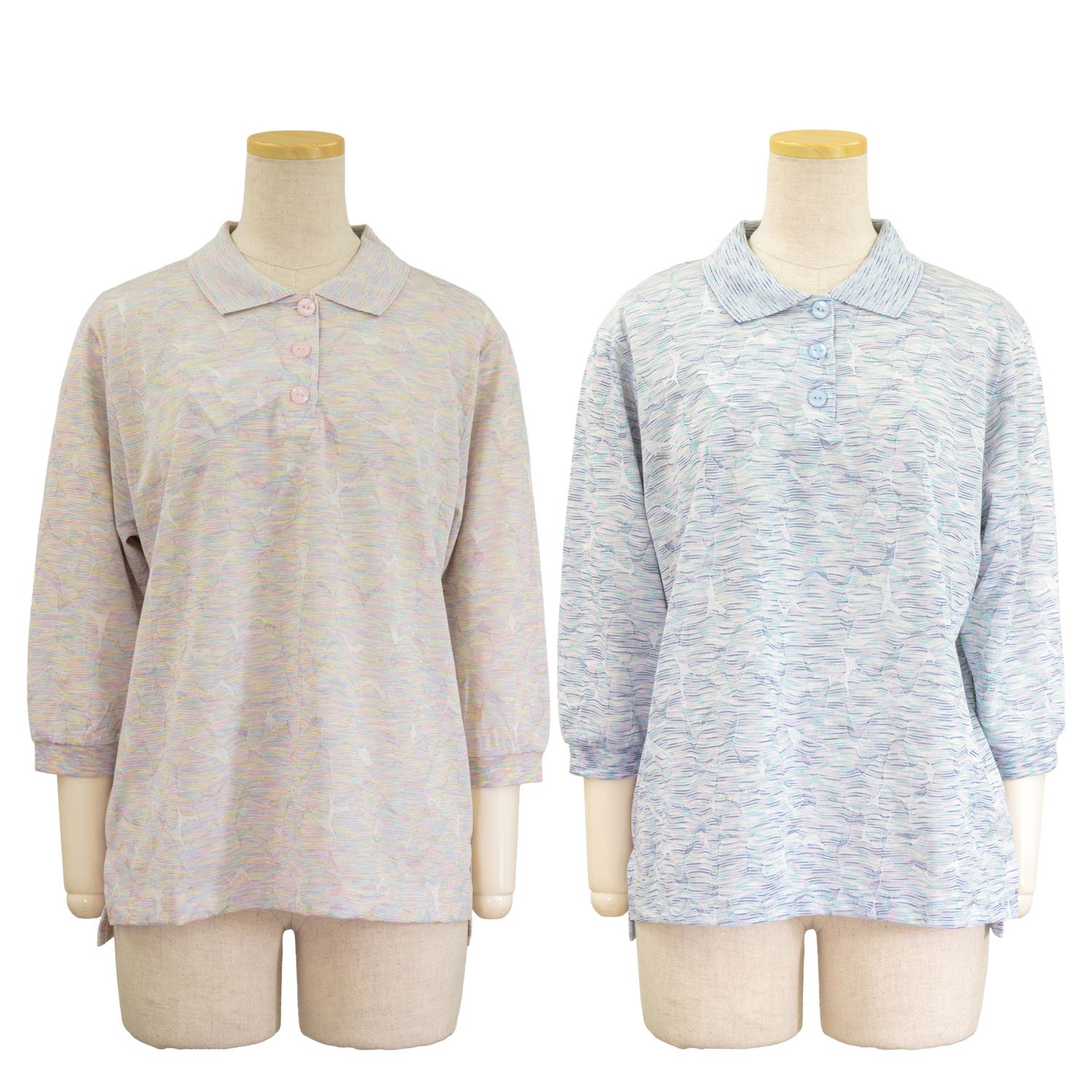 Polo Shirt - 7分袖 杢撚糸 涼感 ポロシャツ トップス シニア 婦人 シニアファッション 春夏 レディース 70代 80代 90代 ギフト婦人服 高齢者 服装 おしゃれ おばあちゃん おすすめ 通販 介護 施設 名入れ 敬老の日