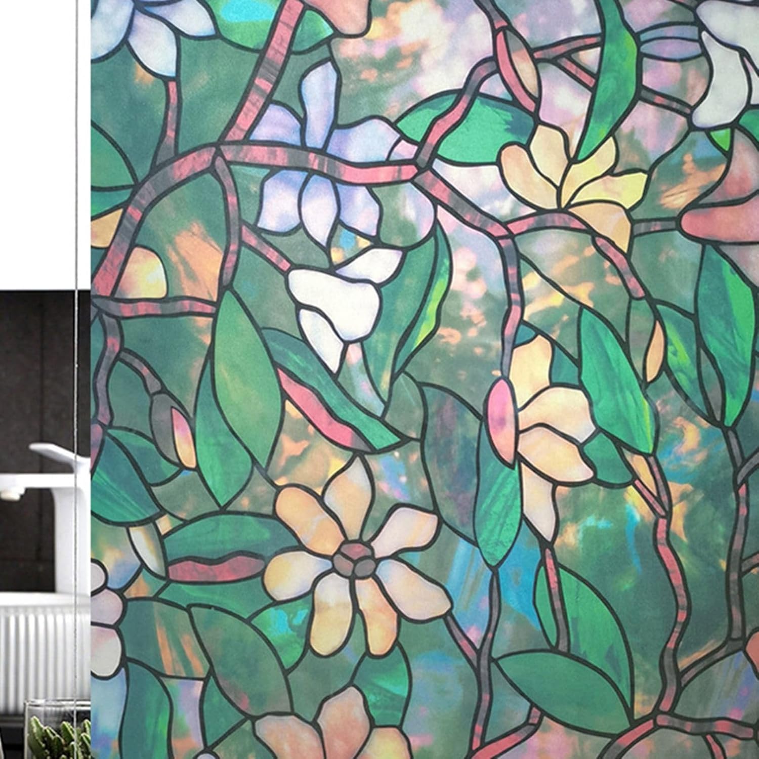 窓目隠し 75*200cm 花柄 葉っぱ ステンドグラス プリント アーガイル柄 断熱フィルム 窓用 ガラスシート カントリー風 ガラス 見えない 剥がせる 水で貼るだけ 目隠しシート 遮光 すりガラ