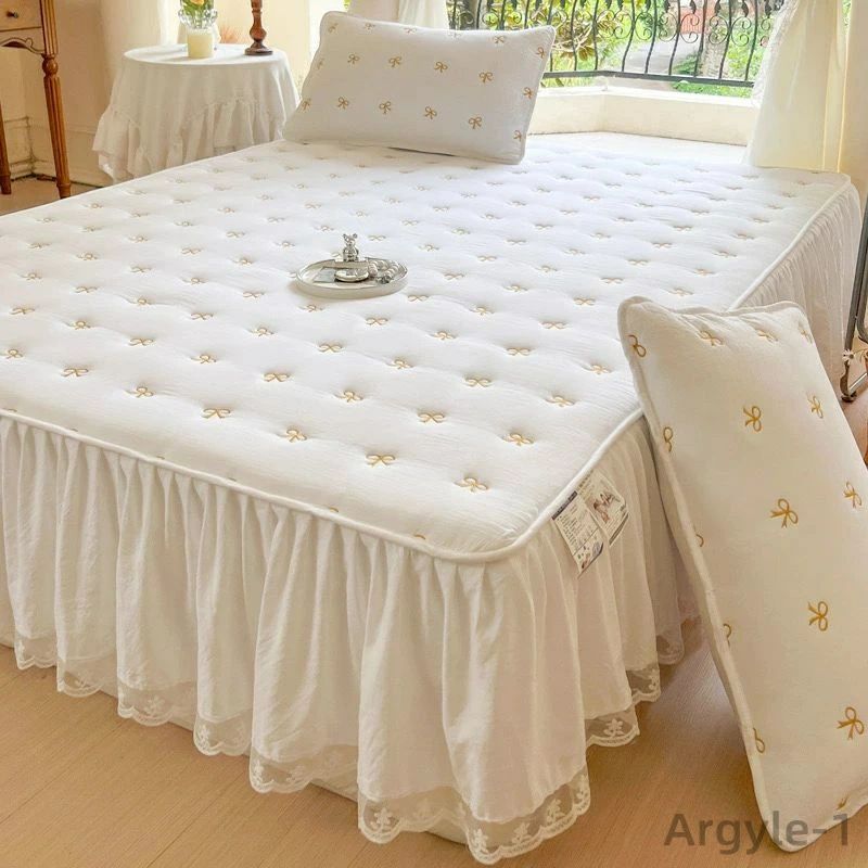 ベッドスカート キルティング マットレスカバー フリル付き 敷パッド一体型 キルティング 中綿 姫系 ズ..