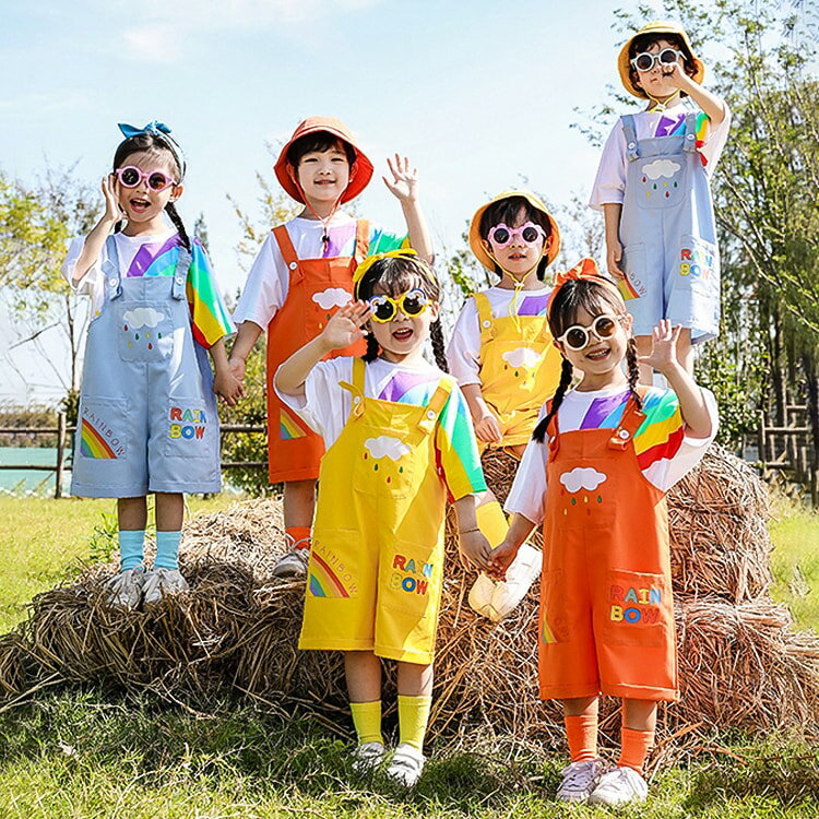 【送料無料】舞台服 子供服 幼稚園 小学生 低学年 セット 可愛い 演出服 ステージ 衣装 キッズダンス衣装 セット tシャツ 半袖 サロベット 子供服 セット チーム衣装 お遊戯会 運動会 舞台映え ステージ衣装 イベント お揃い かわいい