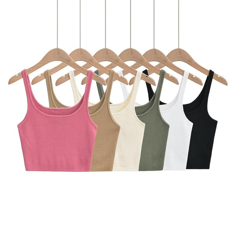 Camisoles - 【送料無料】タンクトップ レディース ニット レーサーバック キャミソール 無地 クロップド丈 スリムフィット セクシー 肌見せ ストレッチ トップス 夏
