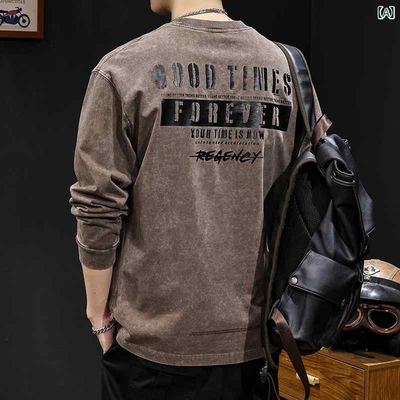 Rakuten - 【送料無料】大きめサイズ メンズ トップス カジュアル おしゃれ ファッション アメリカ トレンディ 長袖 Tシャツ 秋 ラウンドネック 服 春秋 レトロ