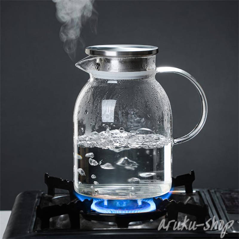 【送料無料】1200ml 茶こし一体型蓋 ガラスピッチャー 1800ml 直火/電気陶炉対応 ガラスポット ガラスケトル ティーポット 耐熱 大容量 紅茶ポット 洗いやすい 耐熱ガラス 冷水ポット 麦茶入れ 冷水筒