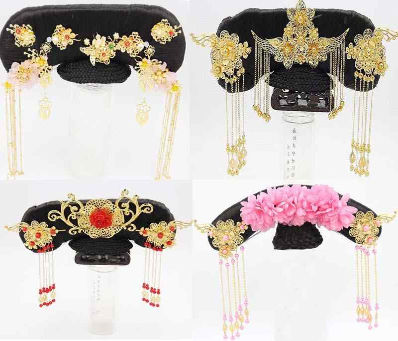 ウィッグ キッズ 子供 女の子 清朝 中国時代劇風 コスプレ 仮装 イベント 舞台 皇后 王女 旗頭 燕尾 ぱ..