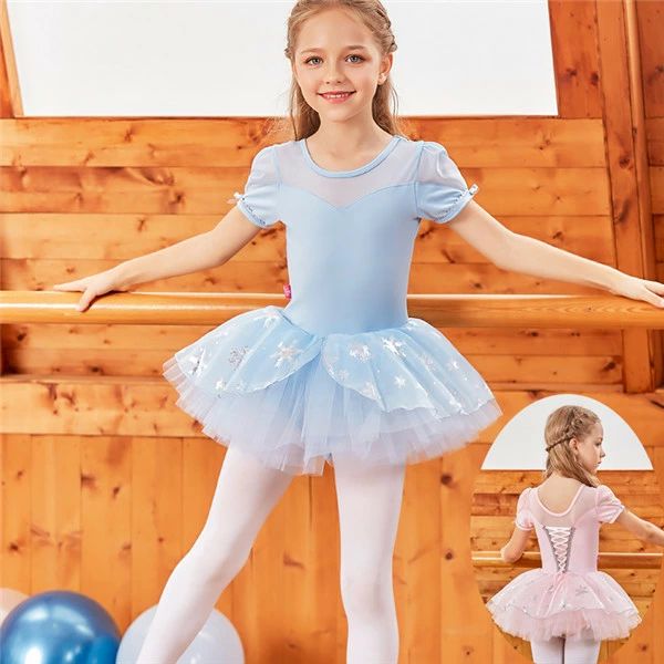 バレエ レオタード 子供 キッズ 新體操 バレエダンス バレエ 股下スナップ 女の子 ジュニア 練習著 演出 ダンス 衣裝 ワンピース ピンク ブルー 100 110 120 130 140 150 d1363d3zo