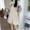 デニム レディース オーバーオール オールインワン ショートパンツ サロペットパンツ ショートパンツ ゆったり 無地 半ズボン 短パン ワイドパンツ サスペンダ...