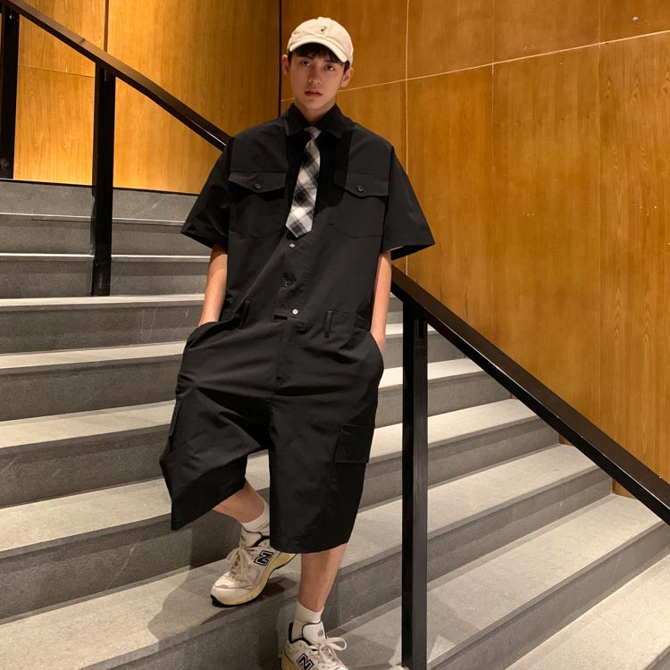 半袖 つなぎ 夏用 ショートパンツ ハーフパンツ ジャンプ 薄手 tシャツ 細身 オールインワン 短パン サロペット オーバーオール メンズ カジュアル エンジニア ワークウェア スリム カジュアル 園芸 スーツ 大きいサイズ 送料無料