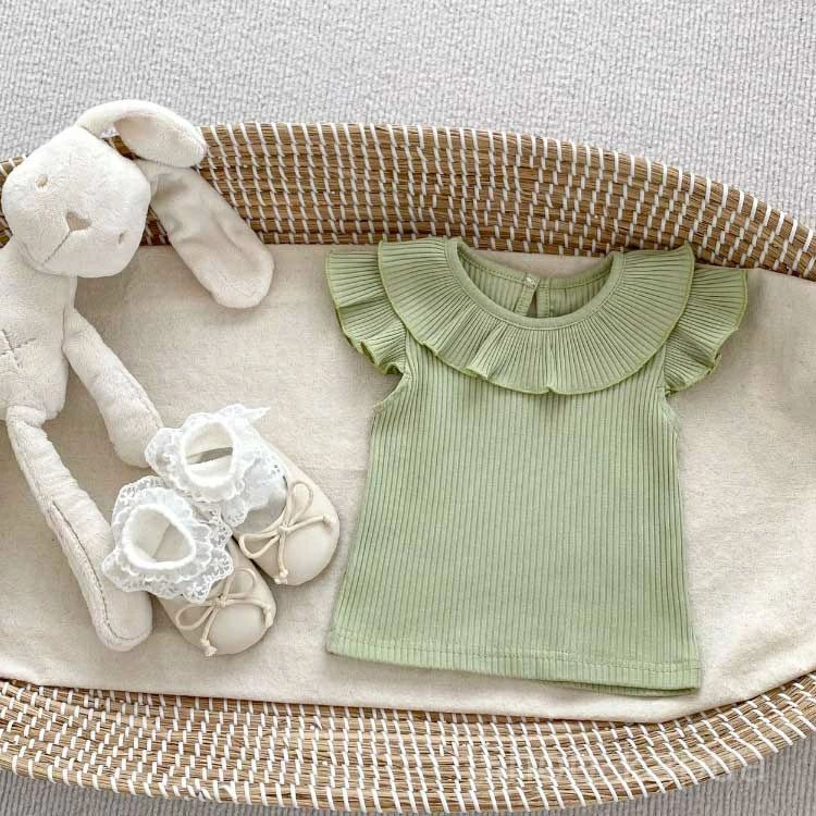 【送料無料】送出産祝い トップス おしゃれ キッズ服 新生児 フリル 子供 リブ 半...