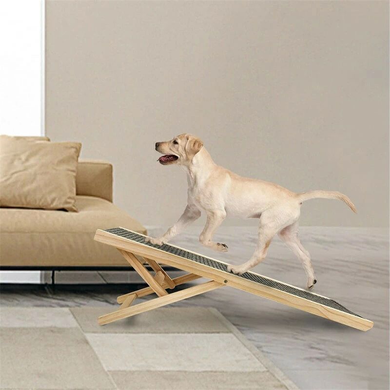 木製 調節可能 ペットスロープ 滑り止め カーペット 表面 犬用スロープ 4段階