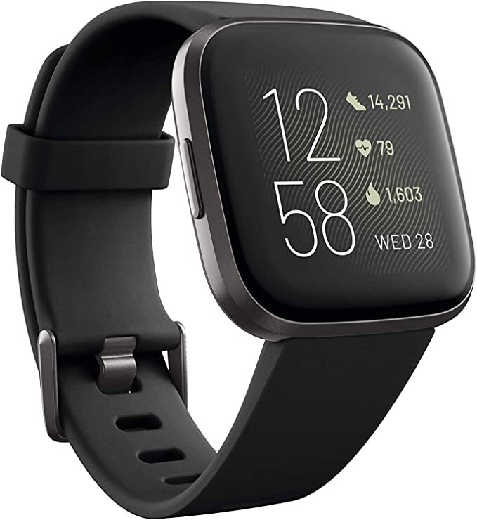 Fitbit Versa2 スマートウォッチ ブラック カーボン メンズ レディース 健康管理 音楽保存 音楽再生 line 返信 常時表示 6日間以上のバッテリー Alexa搭載 ウェアラブル デバイス L/S サイズ スポーツ 健康