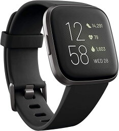 フィットビット スマートウォッチ（メンズ） Fitbit Versa2 スマートウォッチ ブラック カーボン メンズ レディース 健康管理 音楽保存 音楽再生 line 返信 常時表示 6日間以上のバッテリー Alexa搭載 ウェアラブル デバイス L/S サイズ スポーツ 健康