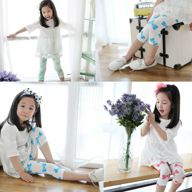 送料無料/子供服 女の子 レギンス リボン柄 七分丈 CYPY-02[キッズ 子ども服 夏服 春 カジュアル ナチュラル かわいい スパッツ 7分丈 リボン パステル 95cm 100cm 110cm 120cm 130cm 140cm ダンス衣装]