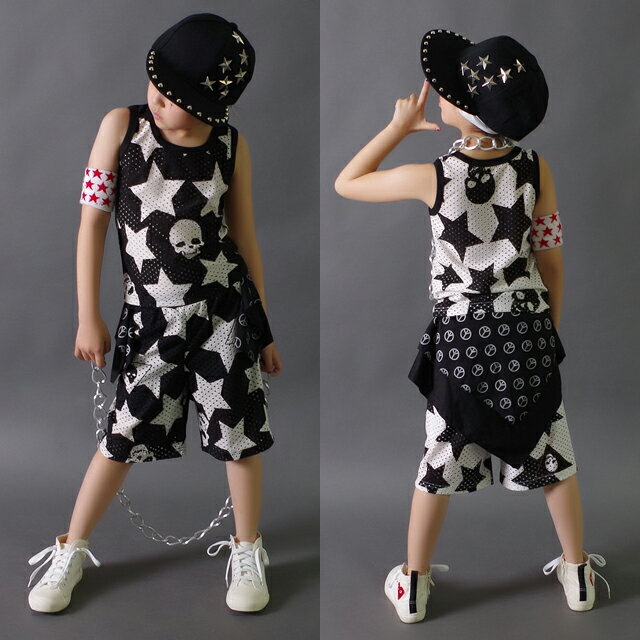 キッズ ダンス衣装 パンツ メッシュ 星 スカル PPR-04[子供服 ハーフパンツ ヒップホップ ジャズ ジュニア セットアップ 男の子 目立つ 派手 ダンス 発表会 衣装 白 黒 ドクロ 韓国子供服 90cm 100cm 110cm 120cm 130cm 140cm 150cm]