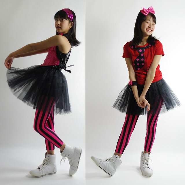 キッズ ダンス衣装 レギンス/ストライプ レギンス BYPI-02[ダンス 衣装 ヒップホップ HIPHOP パンツ ガールズ 柄 レギンス 派手 目立つ 蛍光色 ネオンカラー キッズ ジュニア レディース 白 黒 ピンク オレンジ イエロー 黄色 子供 韓国 子供服]