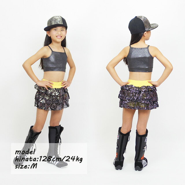 キッズ ダンス衣装 ブラトップ トップス ハーフトップ CJTT-01[子供服 女の子 ヒップホップ チューブトップ インナー 見せブラ ヘソ出し ショート丈 ガールズ ジュニア ダンス 服 メタリック ラメ 黒 ゴールド パープル 韓国子供服]